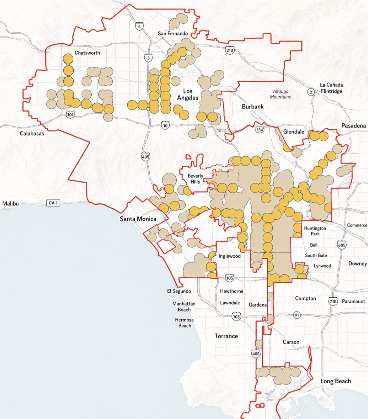 Map of existing TOC areas and future SB 79 transit zones